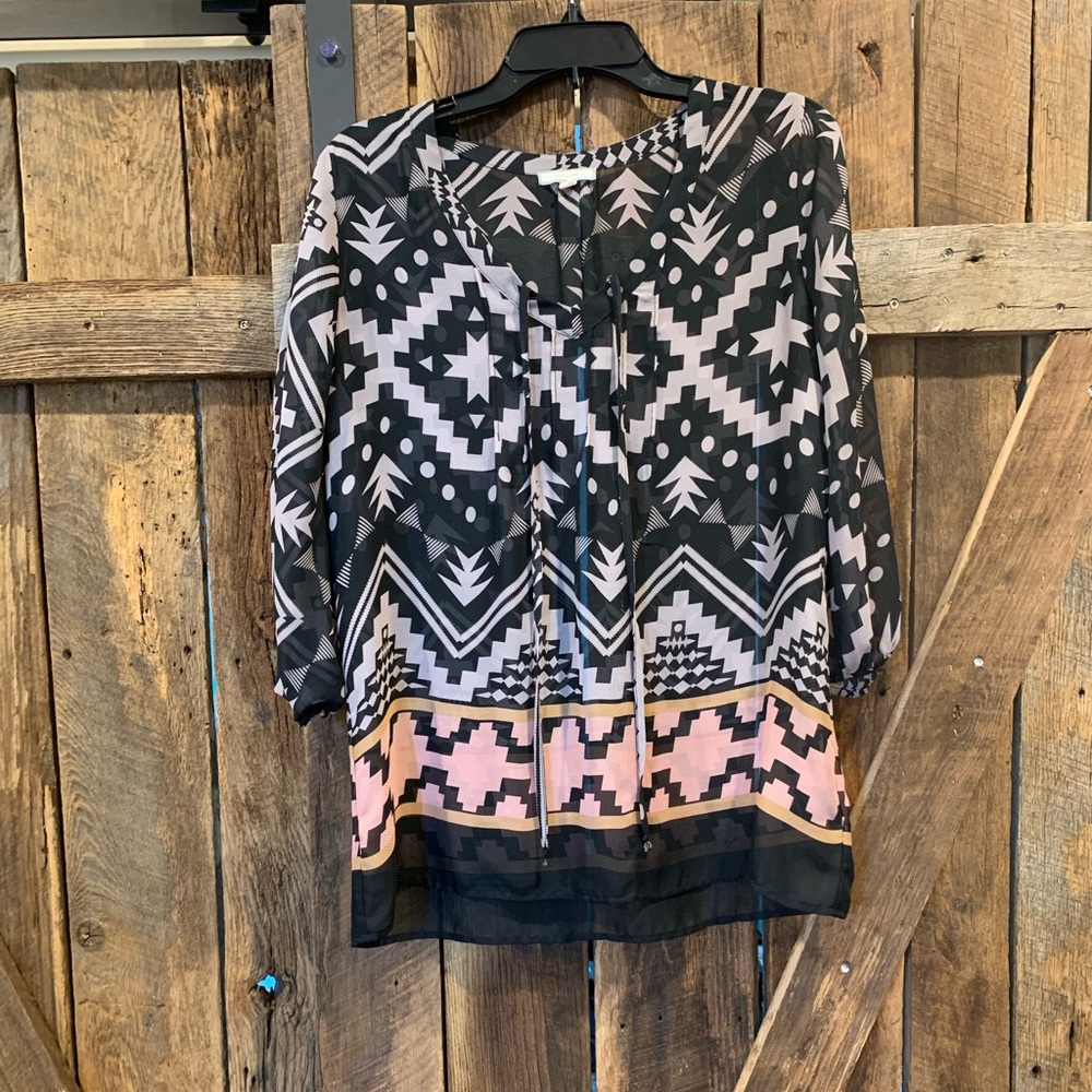 3 quarter sleeve tribal print blouse